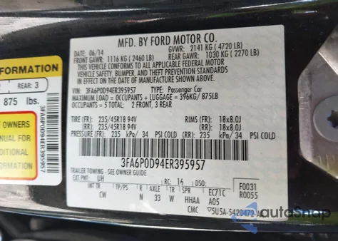 2014 Ford Fusion Titanium from USA, damaged, VIN 3FA6P0D94ER395957